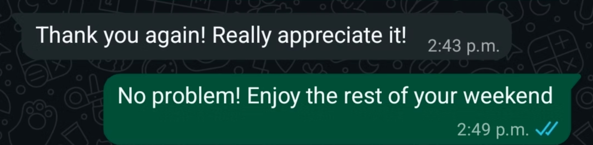 Client message: thank you again, really appreciate it