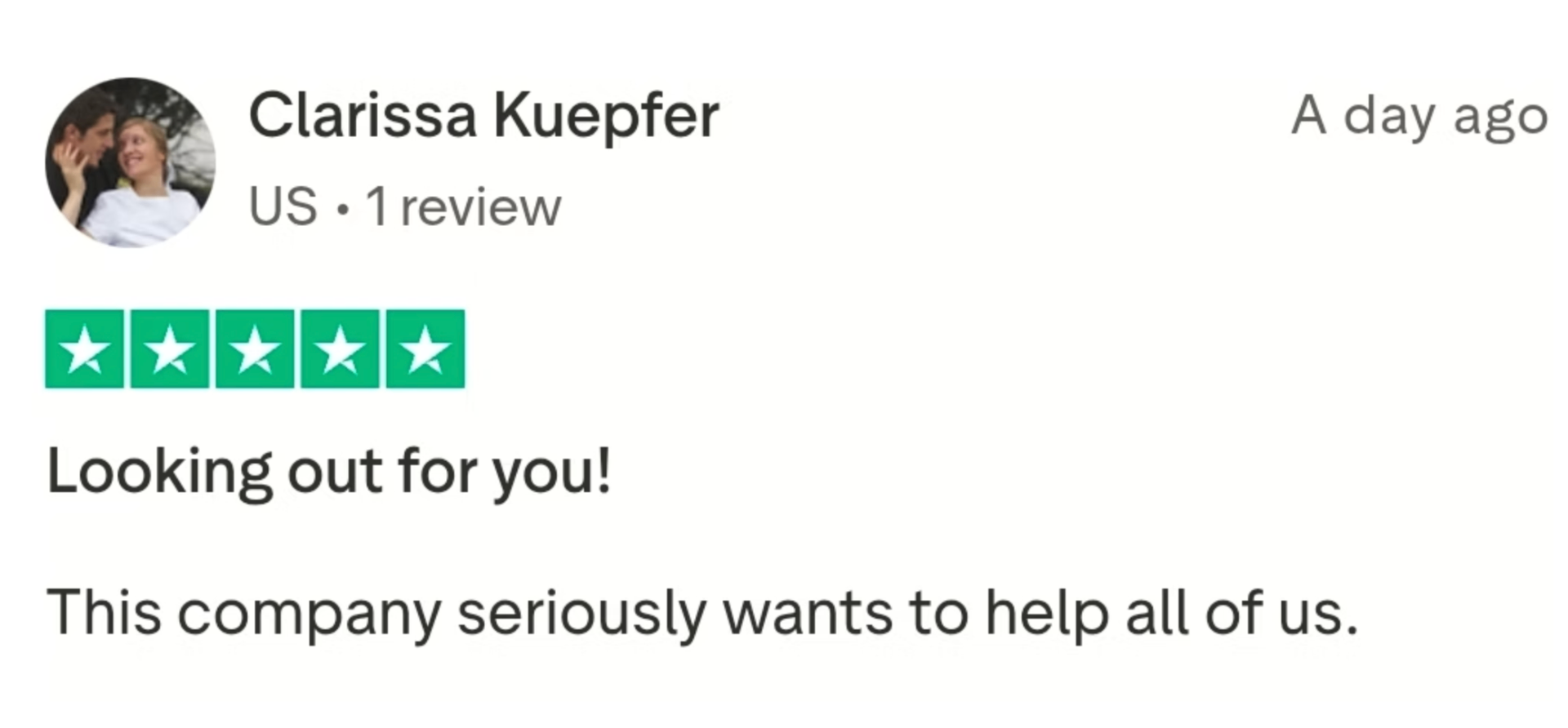 Trustpilot 5-star review: Looking out for you — this company seriously wants to help all of us