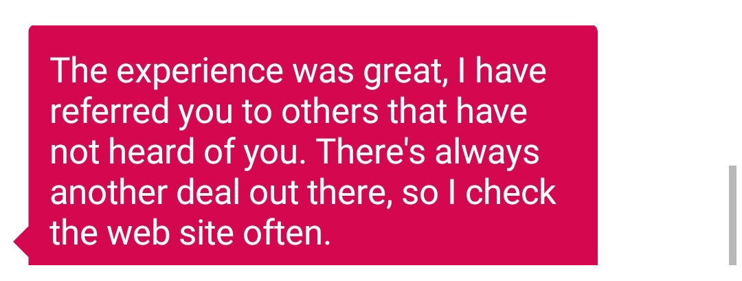 Client message: the experience was great, I have referred you to others